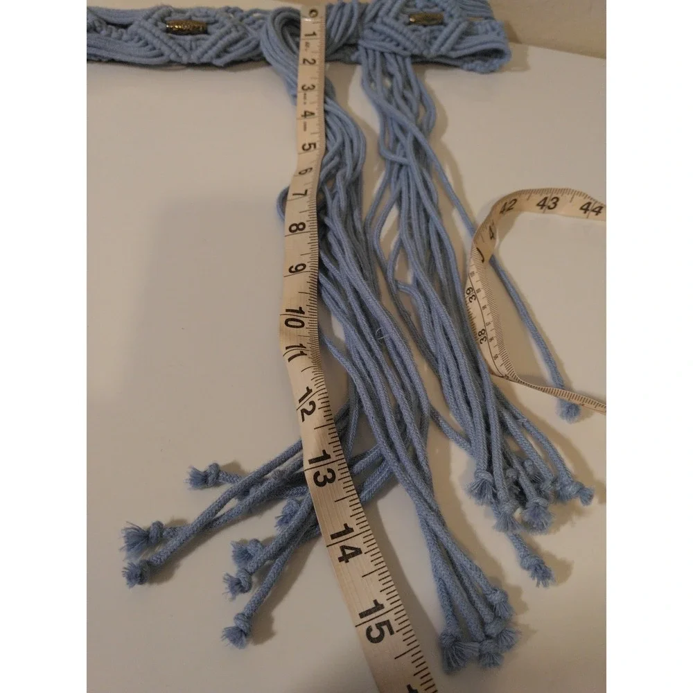 Boho Macrame Belt Tied Fringe Closure Decorative Metal Beads 34 inches Festival